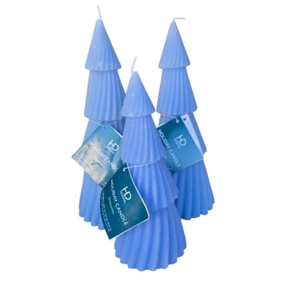HD Designs X-mas Blue Tree Sculpted Pillars Holiday Winter Candles(3) NWT